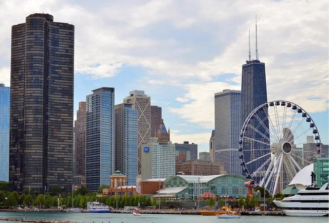 chicago, illinois, skyline, skyscrapers, city, urban, architecture, nature, downtown, building, america, cityscape, corporate america, travel, usa, landmark, modern, sky, scene, business, office, hot, afternoon, summer, spring, corporate, ferris wheel, park, navy pier, hancock tower, tower, city center, lake michigan, lake, water, tall, tourism. Chicago business license compliance: approval steps, license fees and common failures