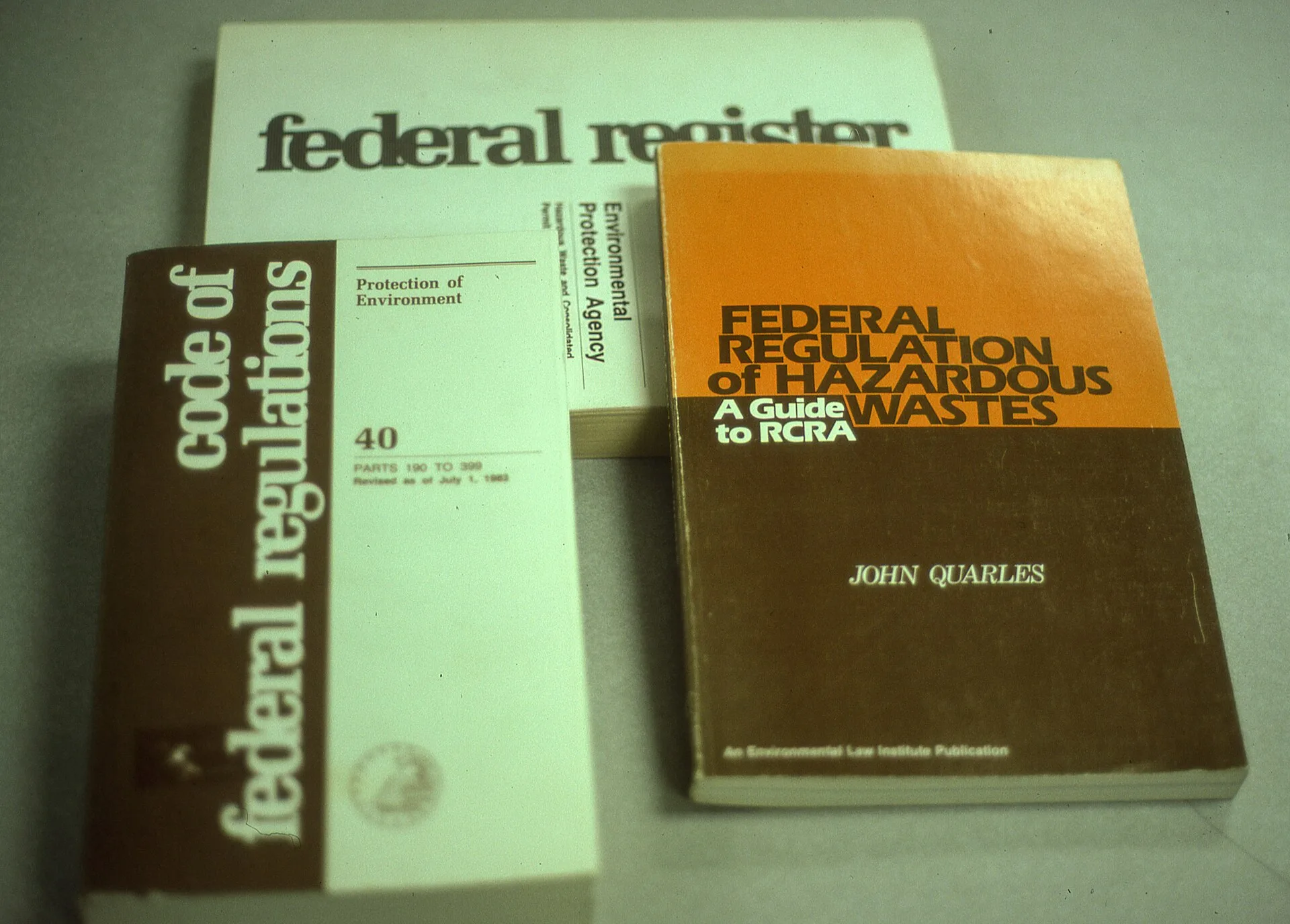 Various Federal Register documents and literature related to US environmental regulations, specifically the Resource Conservation and Recovery Act (RCRA). Federal licenses changes: how to track what's coming
