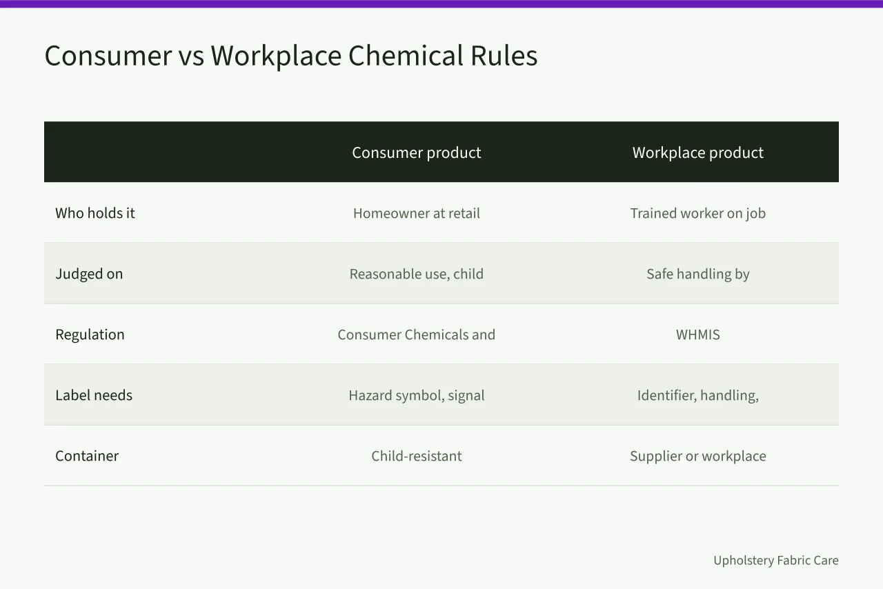 Decision chart splitting consumer retail chemicals from workplace drum chemicals (Which cleaning chemicals need Health Canada compliant labels?)