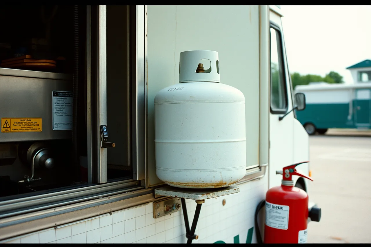 Propane tank mounted outside food truck cooking compartment (What county permits trip up Miami-Dade food truck owners?)